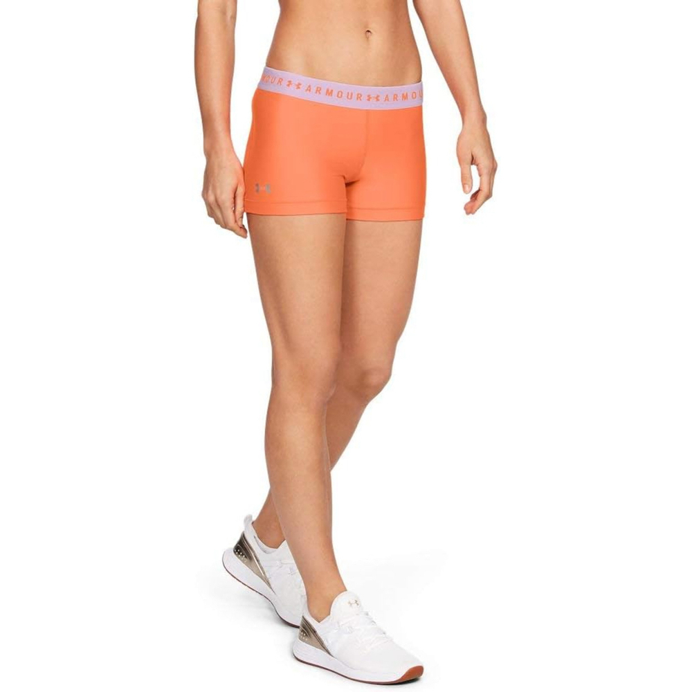 Under Armour Women's HeatGear Armour Shorty Shorts Sz S Neon Orange Pink NWOT
